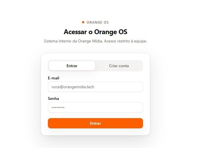 Tela de acesso restrito à equipe do Orange OS